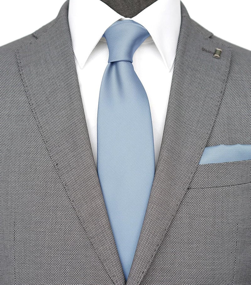 ZENXUS Regular Tie and Pocket Square for Men, Solid Color Necktie Set, 3.2 inch Standard Width - Image 4